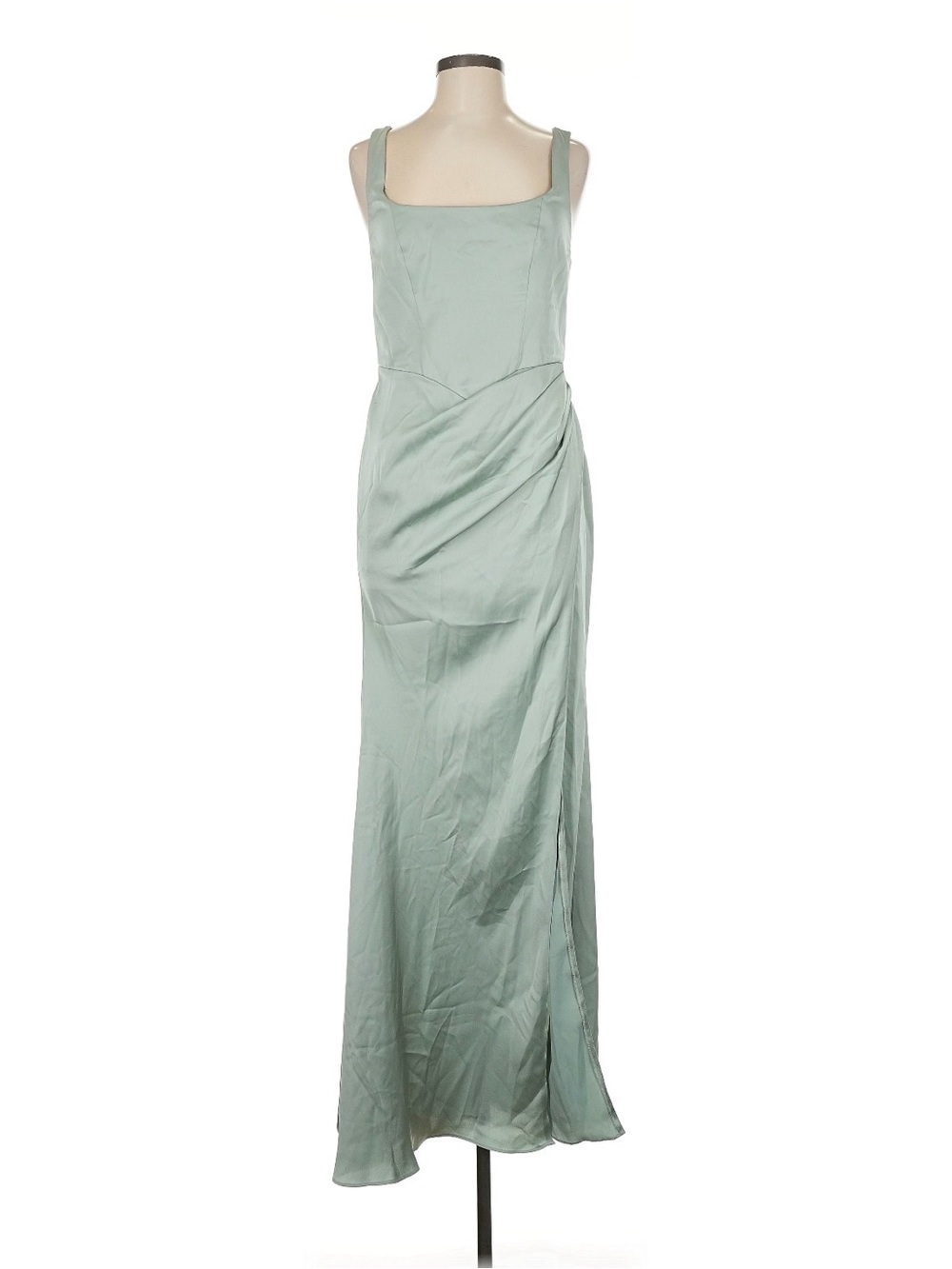 Azazie Mint Green Sleeveless Square-Neck Satin Maxi Bridesmaid Dress Agave